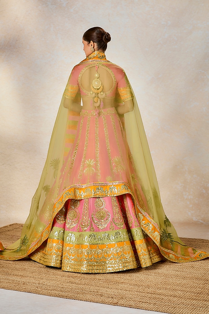 Dusty Pink Raw Silk Motif & Moti Embroidered Bridal Lehenga Set by Masaba at Pernia's Pop Up Shop