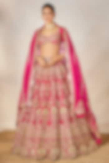 Rani Pink Raw Silk Zardosi & Resham Embroidered Bridal Lehenga Set by Masaba at Pernia's Pop Up Shop