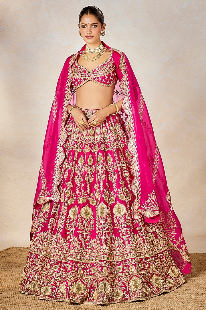 Rani Pink Raw Silk Zardosi & Resham Embroidered Bridal Lehenga Set by Masaba at Pernia's Pop Up Shop