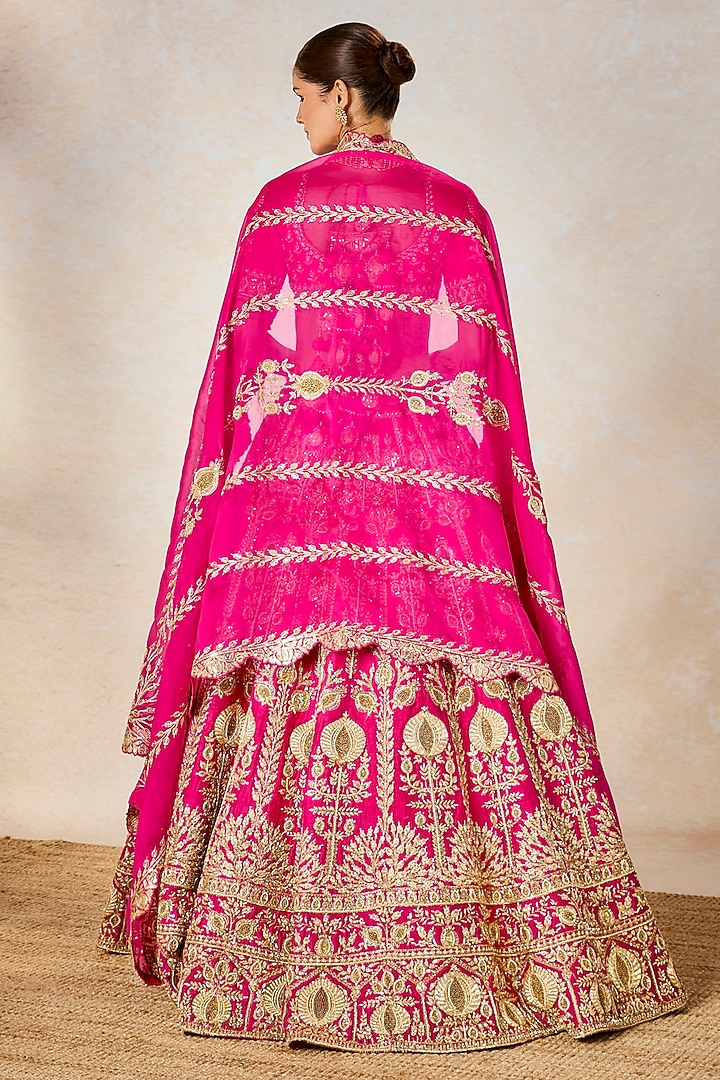 Rani Pink Raw Silk Zardosi & Resham Embroidered Bridal Lehenga Set by Masaba at Pernia's Pop Up Shop
