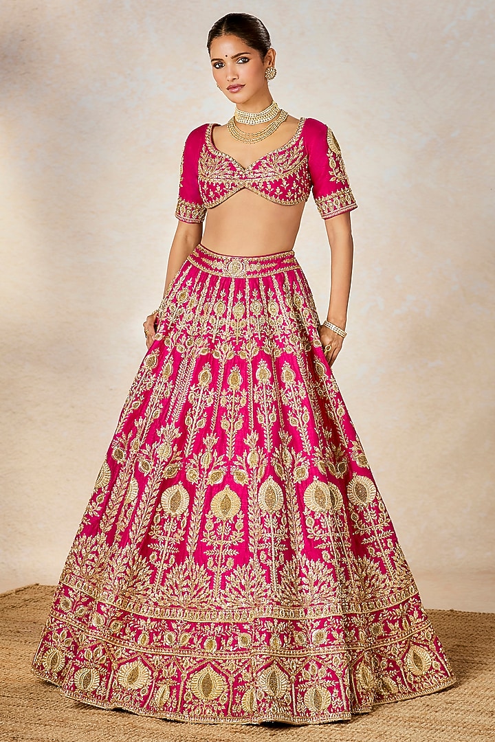 Rani Pink Raw Silk Zardosi & Resham Embroidered Bridal Lehenga Set by Masaba at Pernia's Pop Up Shop