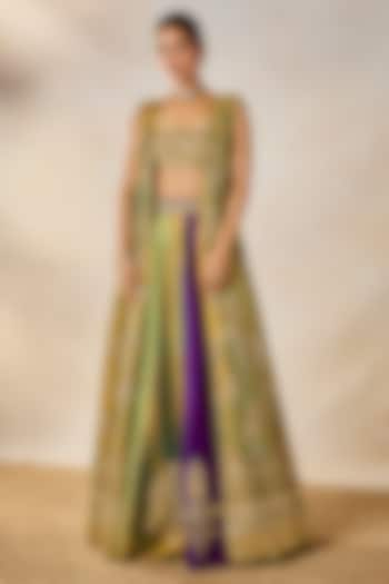 Multi-Colored Raw Silk Mirror & Motif Embroidered Jacket Bridal Lehenga Set by Masaba at Pernia's Pop Up Shop