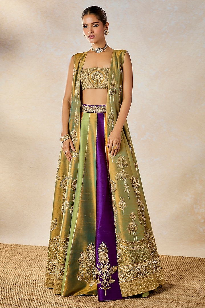 Multi-Colored Raw Silk Mirror & Motif Embroidered Jacket Bridal Lehenga Set by Masaba at Pernia's Pop Up Shop