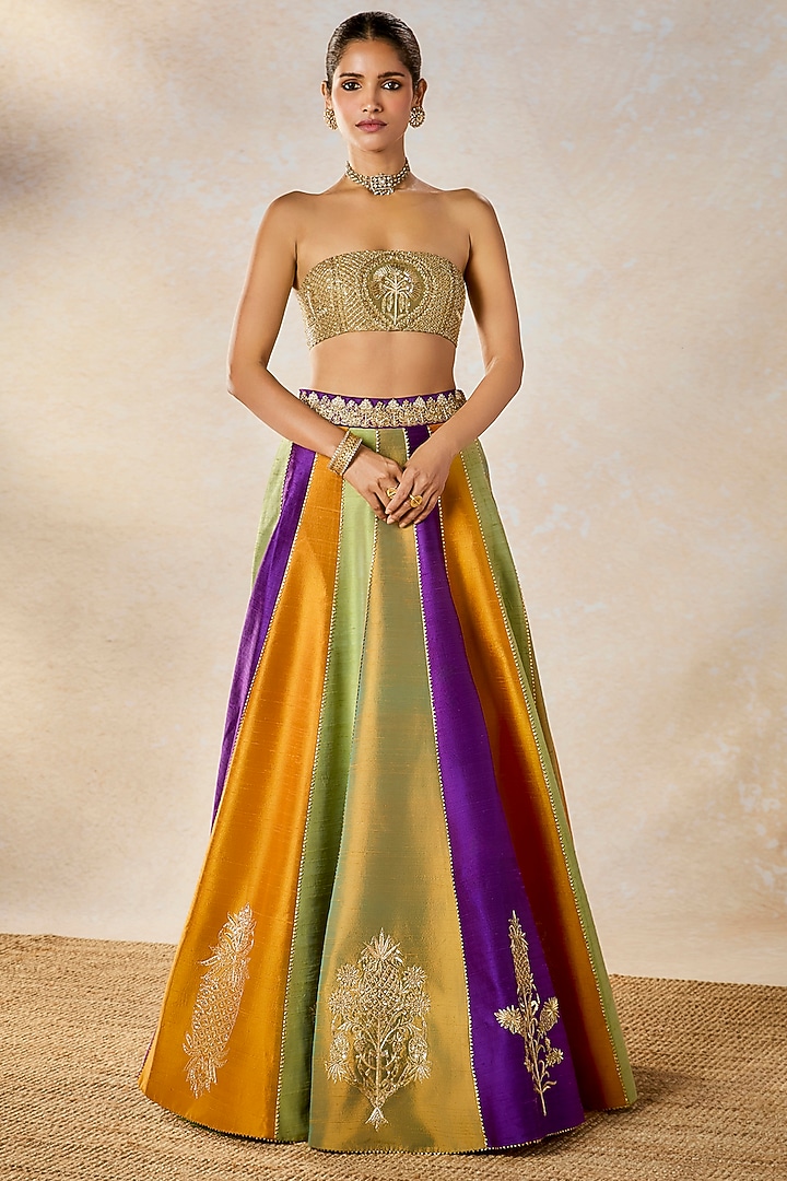 Multi-Colored Raw Silk Mirror & Motif Embroidered Jacket Bridal Lehenga Set by Masaba at Pernia's Pop Up Shop