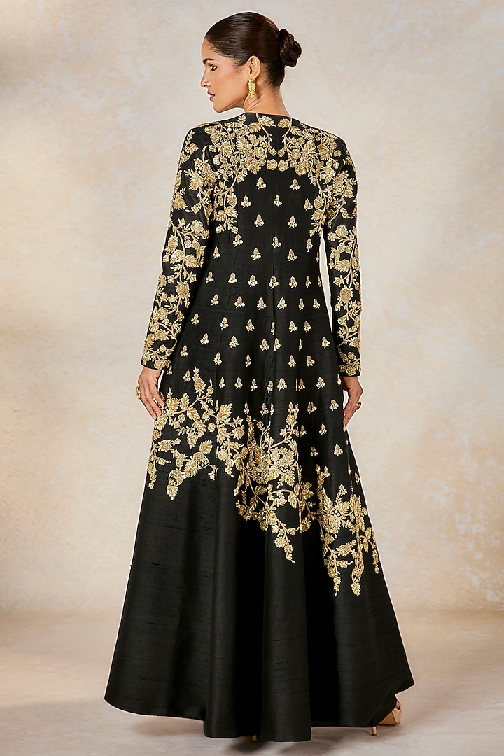 Black Raw Silk Zardosi & Moti Embroidered Jacket Set by Masaba at Pernia's Pop Up Shop