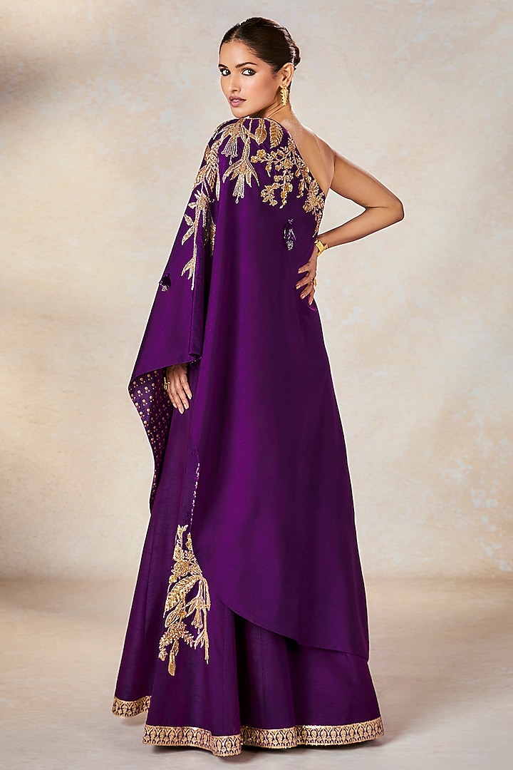 Purple Viscose Raw Silk Zardosi Embroidered Bridal Sharara Set by Masaba at Pernia's Pop Up Shop