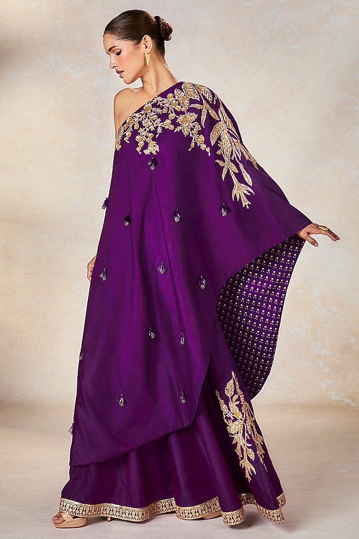 Purple Viscose Raw Silk Zardosi Embroidered Bridal Sharara Set by Masaba at Pernia's Pop Up Shop