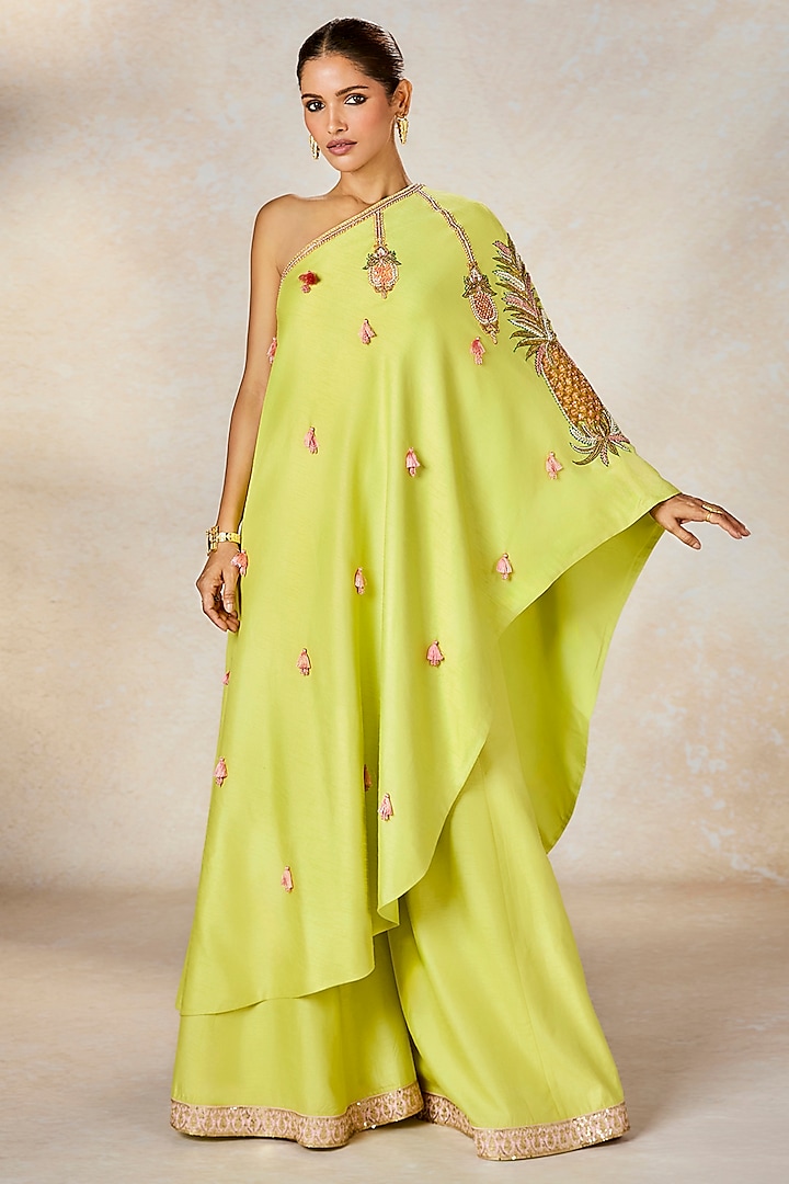 Lime Viscose Raw Silk Sitara Embroidered Sharara Set by Masaba at Pernia's Pop Up Shop