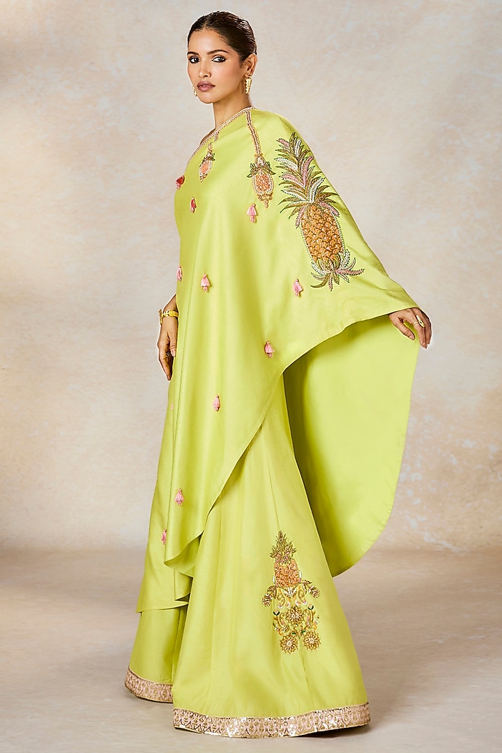 Lime Viscose Raw Silk Sitara Embroidered Wedding Sharara Set by Masaba at Pernia's Pop Up Shop