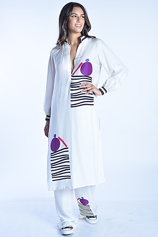 Ivory Habutai Silk Kurta Set by MXS - Monisha Jaising X Shweta Bachchan Nanda