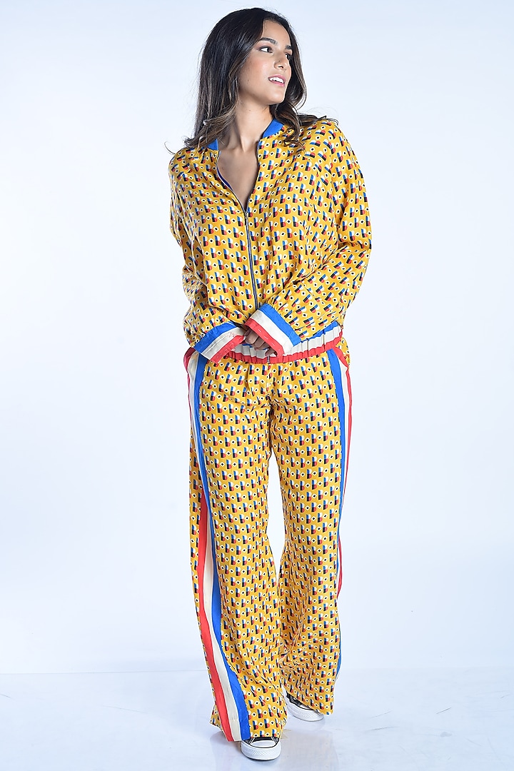 Ochre Yellow Printed Tracksuit by MXS - Monisha Jaising X Shweta Bachchan Nanda