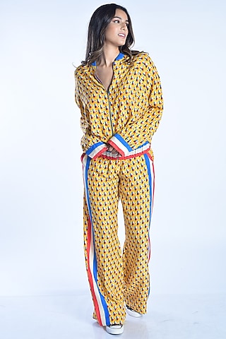 Ochre Yellow Printed Tracksuit by MXS - Monisha Jaising X Shweta Bachchan Nanda