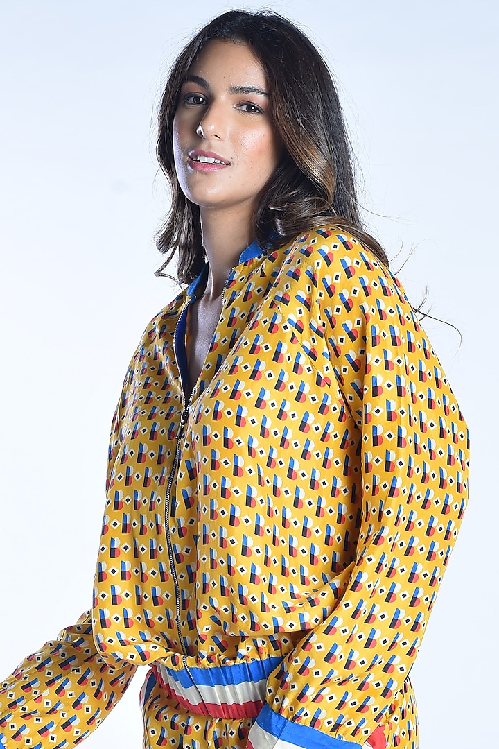 Ochre Yellow Printed Tracksuit by MXS - Monisha Jaising X Shweta Bachchan Nanda at Pernia's Pop Up Shop