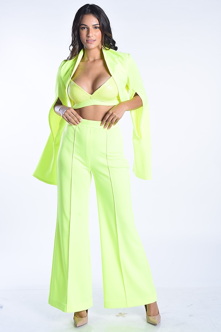 Neon Green Crepe Pant Set by MXS - Monisha Jaising X Shweta Bachchan Nanda