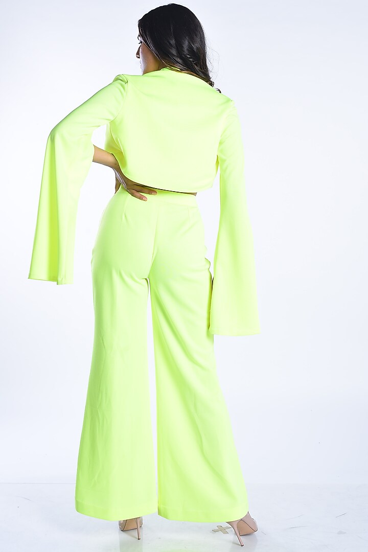 Neon Green Crepe Pant Set by MXS - Monisha Jaising X Shweta Bachchan Nanda at Pernia's Pop Up Shop