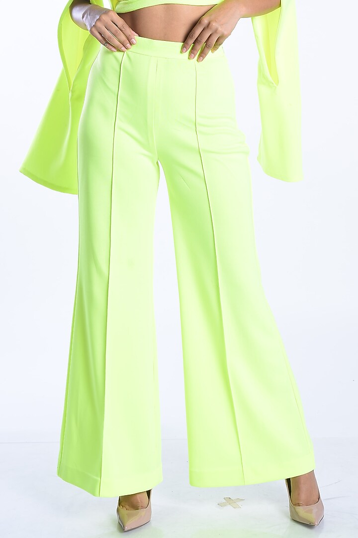 Neon Green Crepe Pant Set by MXS - Monisha Jaising X Shweta Bachchan Nanda at Pernia's Pop Up Shop