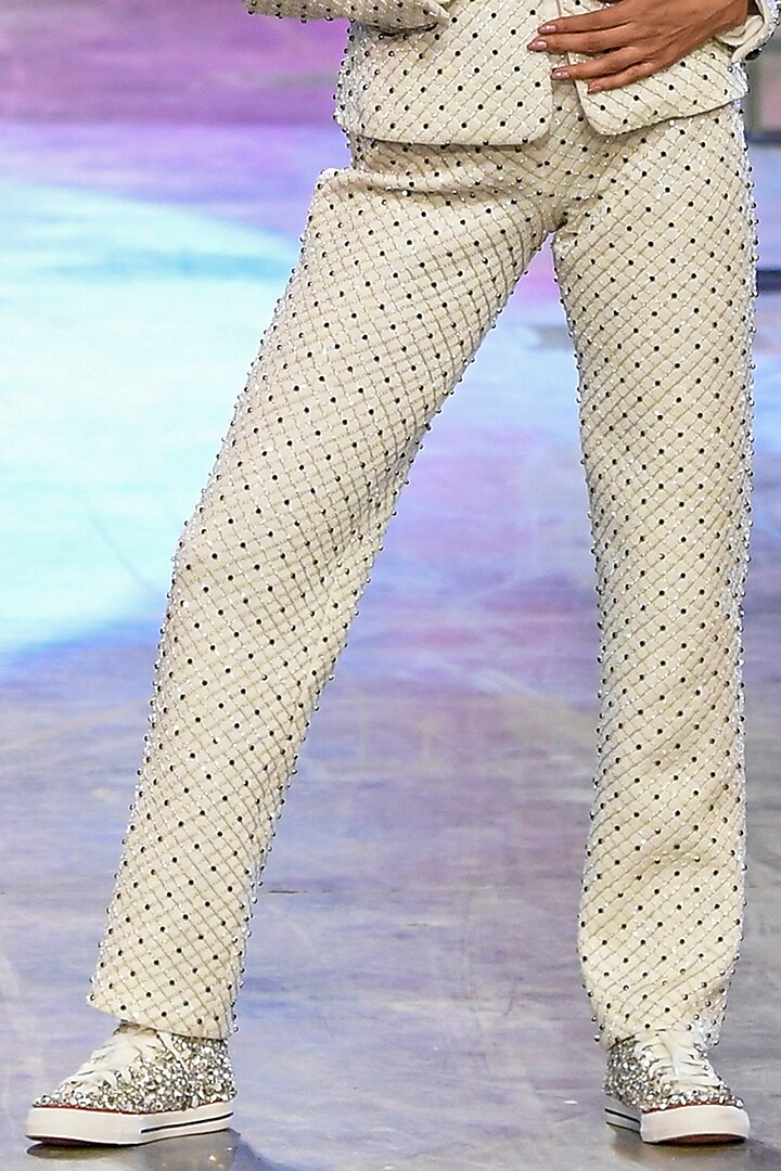 White Scuba Pant Set by MXS - Monisha Jaising X Shweta Bachchan Nanda at Pernia's Pop Up Shop