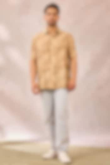 Beige Raw Silk Digital Printed Shirt by Masaba Men