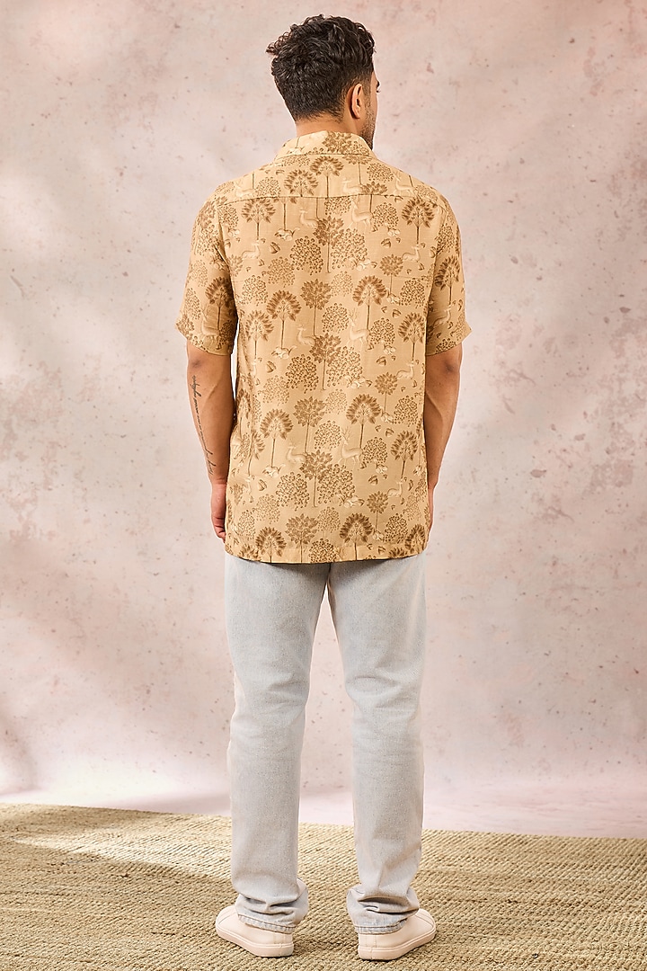 Beige Raw Silk Digital Printed Party Wear Shirt by Masaba Men at Pernia's Pop Up Shop