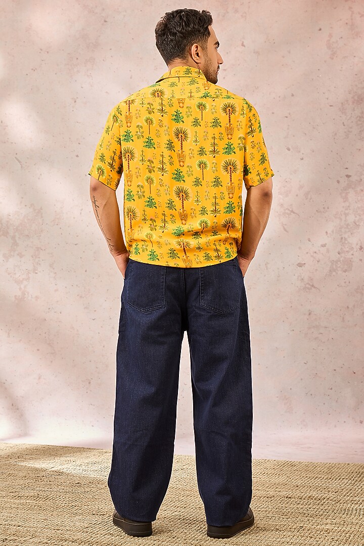 Yellow Natural Crepe Digital Printed Party Wear Shirt by Masaba Men at Pernia's Pop Up Shop
