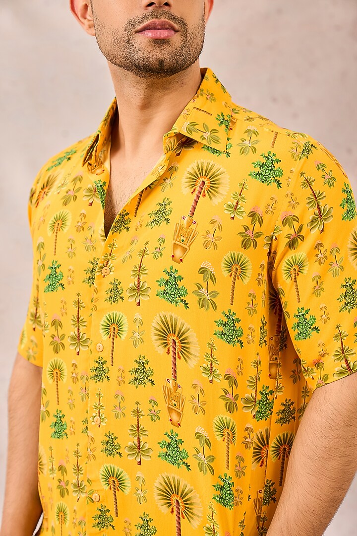Yellow Natural Crepe Digital Printed Party Wear Shirt by Masaba Men at Pernia's Pop Up Shop