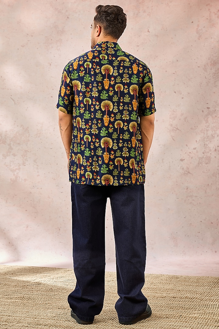 Blue Raw Silk Digital Printed Party Wear Shirt by Masaba Men at Pernia's Pop Up Shop
