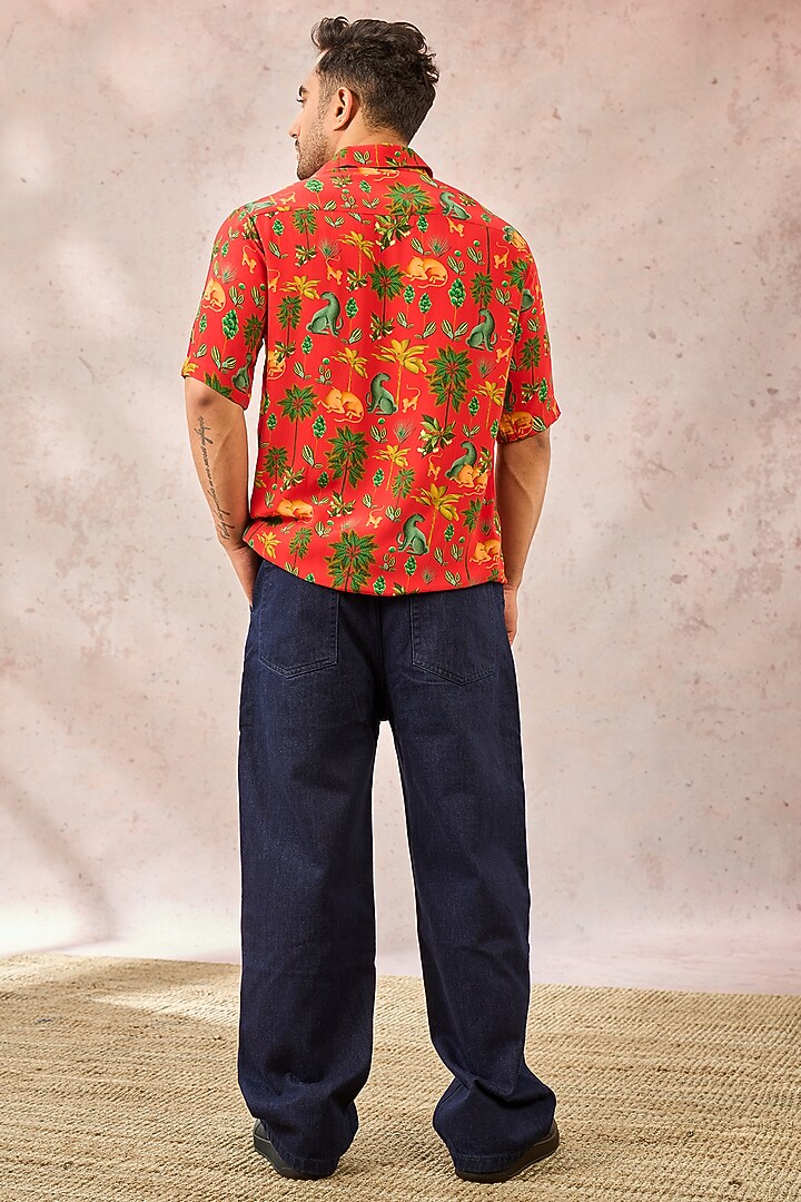 Red Natural Crepe Digital Printed Party Wear Shirt by Masaba Men at Pernia's Pop Up Shop