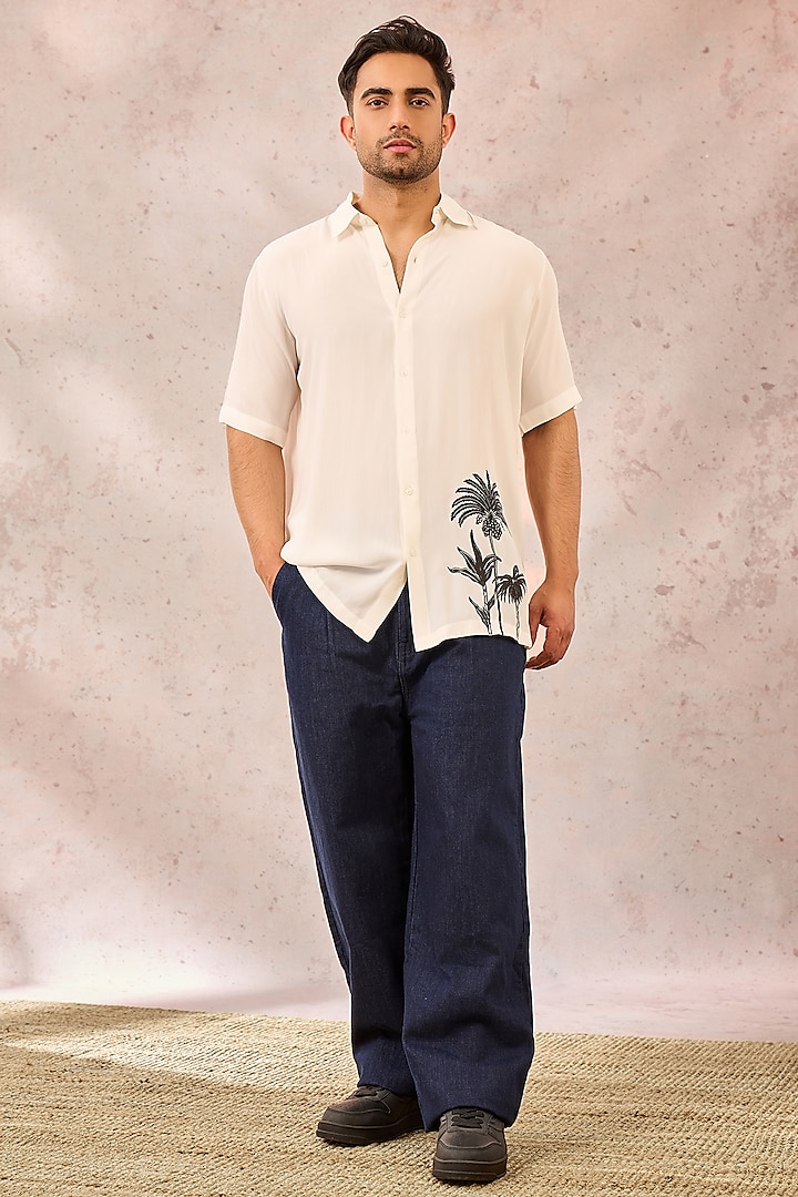 White Natural Crepe Printed Shirt by Masaba Men