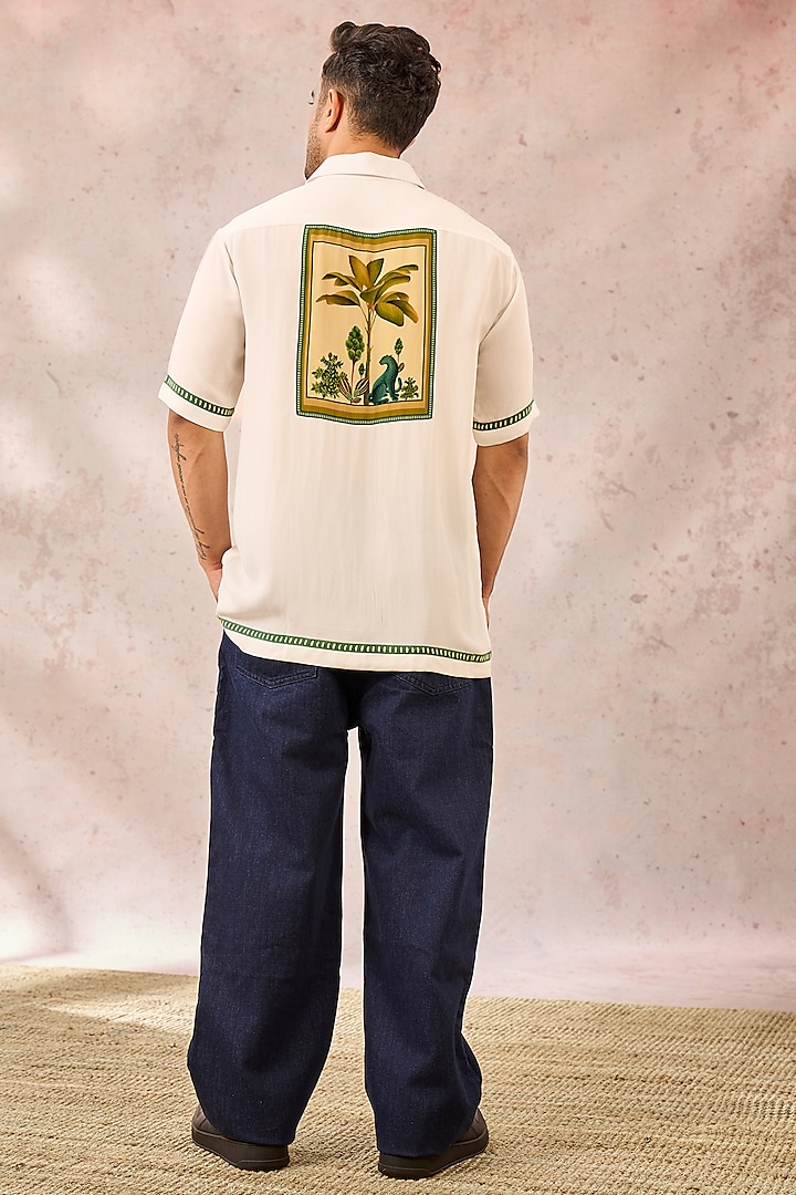 White Crepe Silk Digital Printed Wedding Shirt by Masaba Men at Pernia's Pop Up Shop