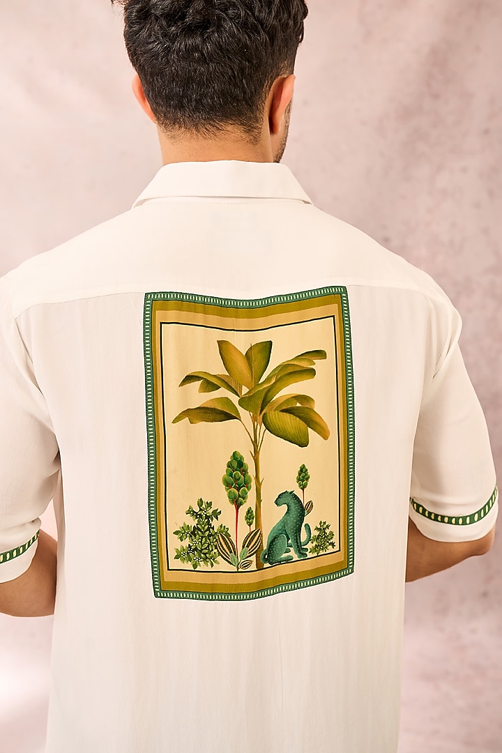 White Crepe Silk Digital Printed Wedding Shirt by Masaba Men at Pernia's Pop Up Shop