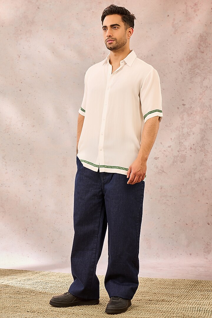 White Crepe Silk Digital Printed Wedding Shirt by Masaba Men at Pernia's Pop Up Shop