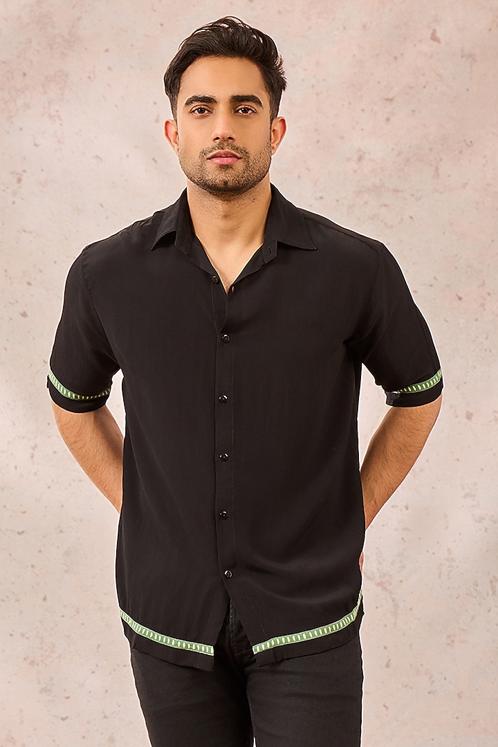 Black Chiffon Digital Printed Wedding Shirt by Masaba Men at Pernia's Pop Up Shop