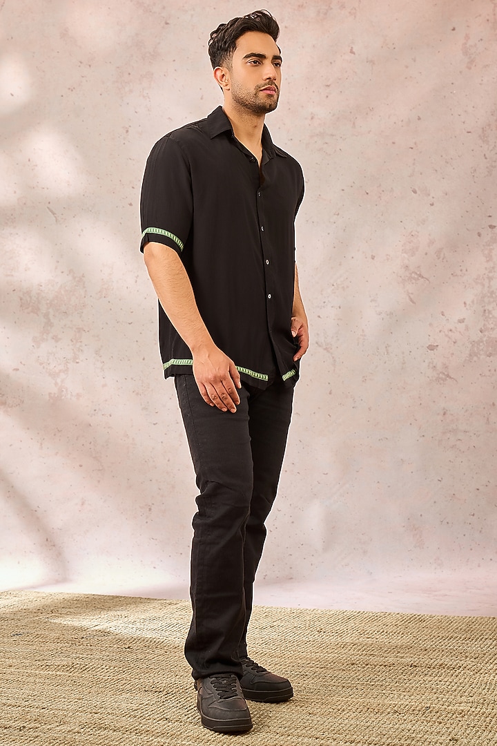 Black Chiffon Digital Printed Wedding Shirt by Masaba Men at Pernia's Pop Up Shop