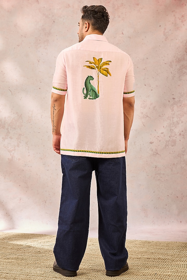 Baby Pink Raw Silk Digital Printed Wedding Shirt by Masaba Men at Pernia's Pop Up Shop