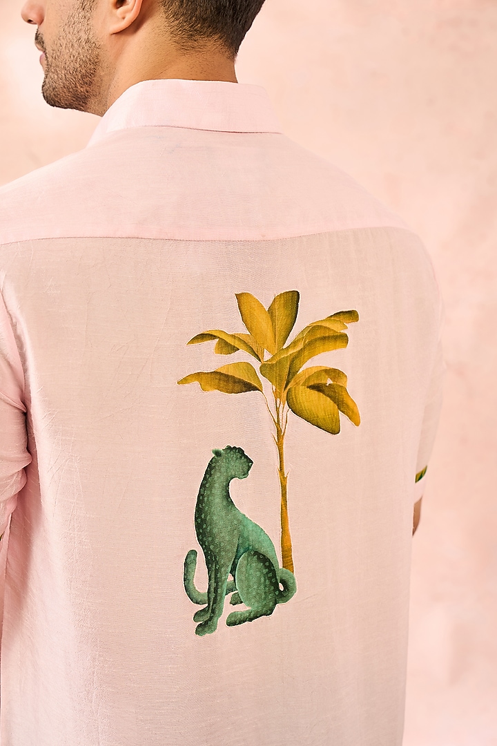 Baby Pink Raw Silk Digital Printed Wedding Shirt by Masaba Men at Pernia's Pop Up Shop