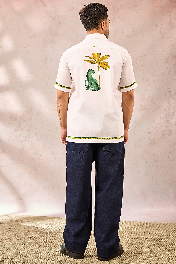 White Linen Digital Printed Wedding Shirt by Masaba Men at Pernia's Pop Up Shop