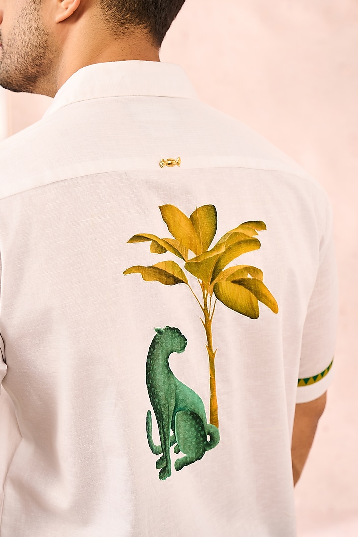 White Linen Digital Printed Wedding Shirt by Masaba Men at Pernia's Pop Up Shop