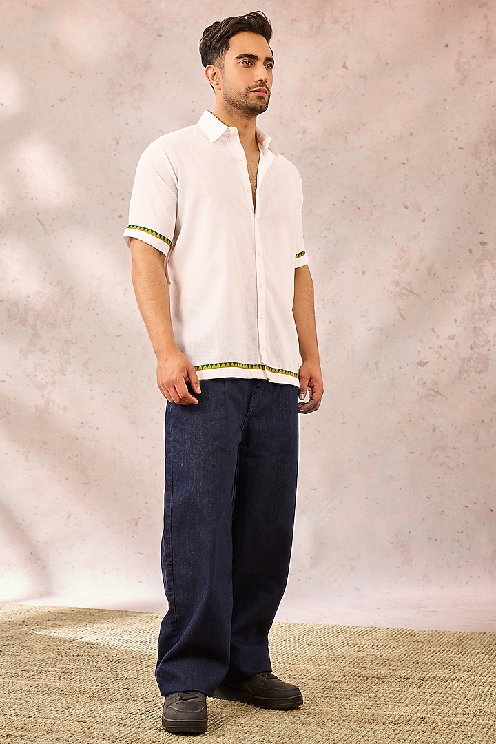 White Linen Digital Printed Wedding Shirt by Masaba Men at Pernia's Pop Up Shop