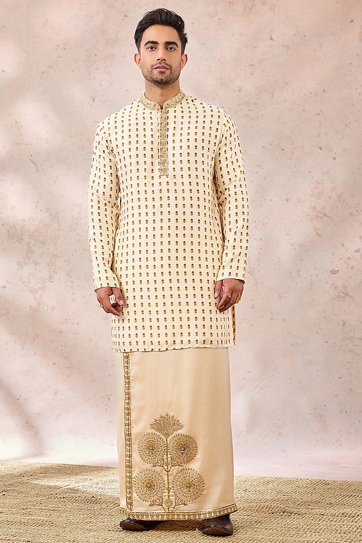 Ivory Viscose Raw Silk Kurta Set by Masaba Men