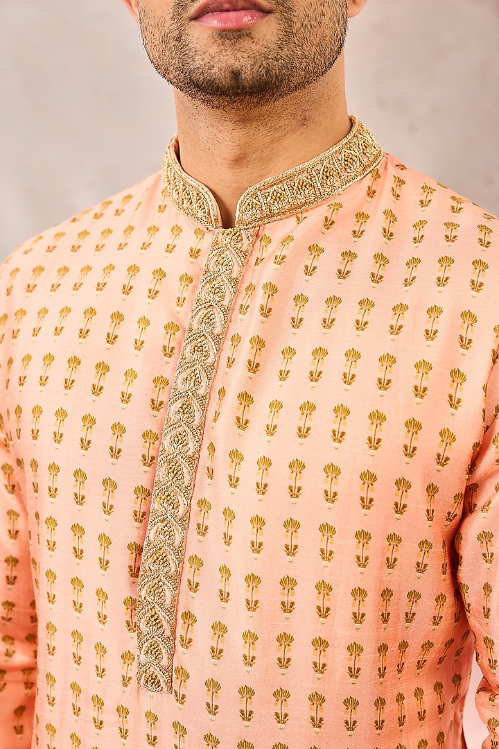 Pink Viscose Raw Silk Embroidered Kurta by Masaba Men at Pernia's Pop Up Shop