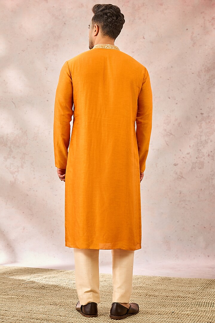 Mustard Heavy Raw Silk Motifs Bundi Jacket Set by Masaba Men at Pernia's Pop Up Shop