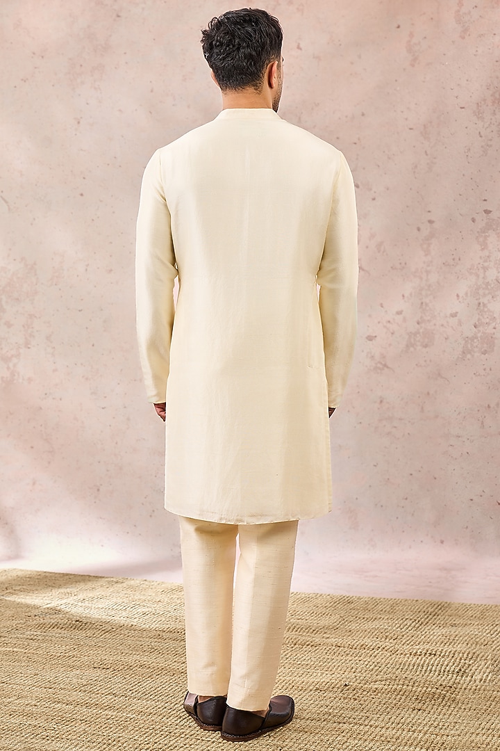 Ivory Dupion Silk Embroidered Groom Sherwani Set by Masaba Men at Pernia's Pop Up Shop