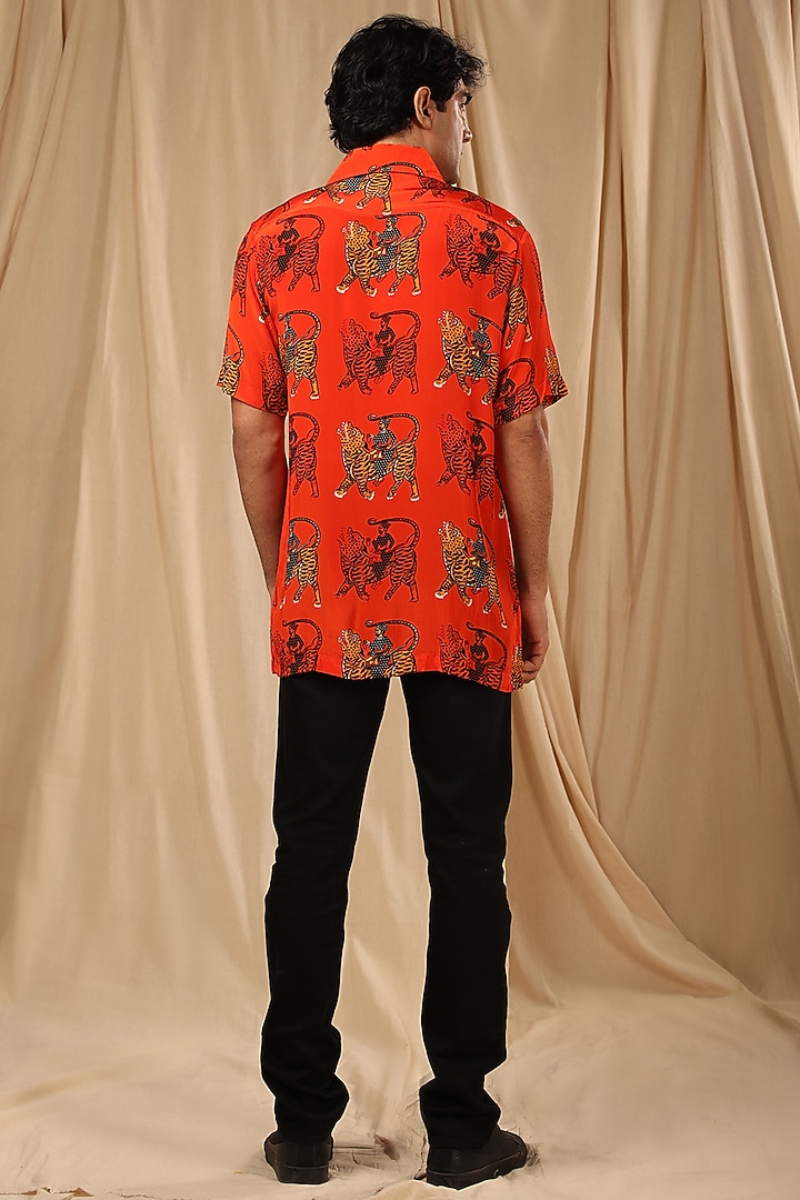 Red Crepe Printed Wedding Shirt by Masaba Men at Pernia's Pop Up Shop