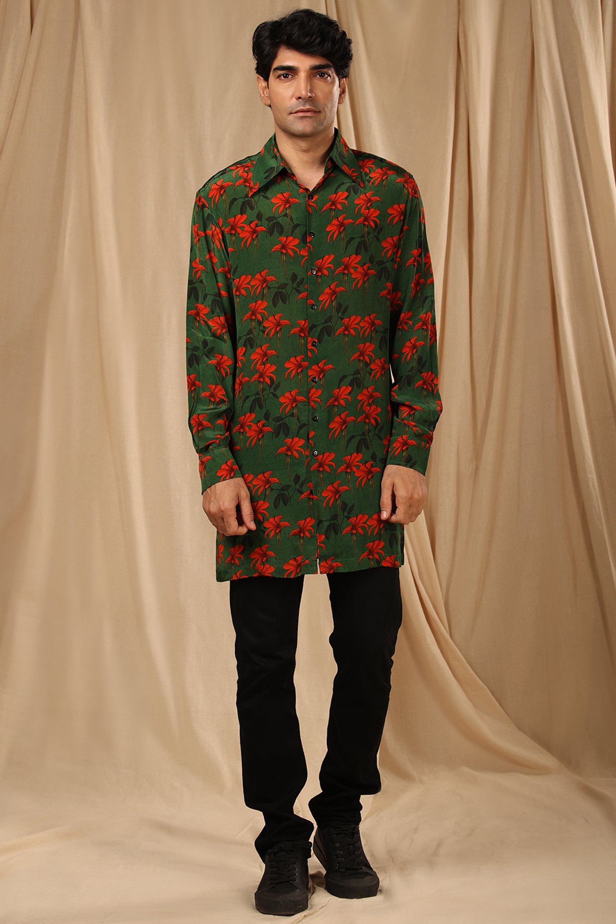 Green Crepe Printed Shirt by Masaba Men