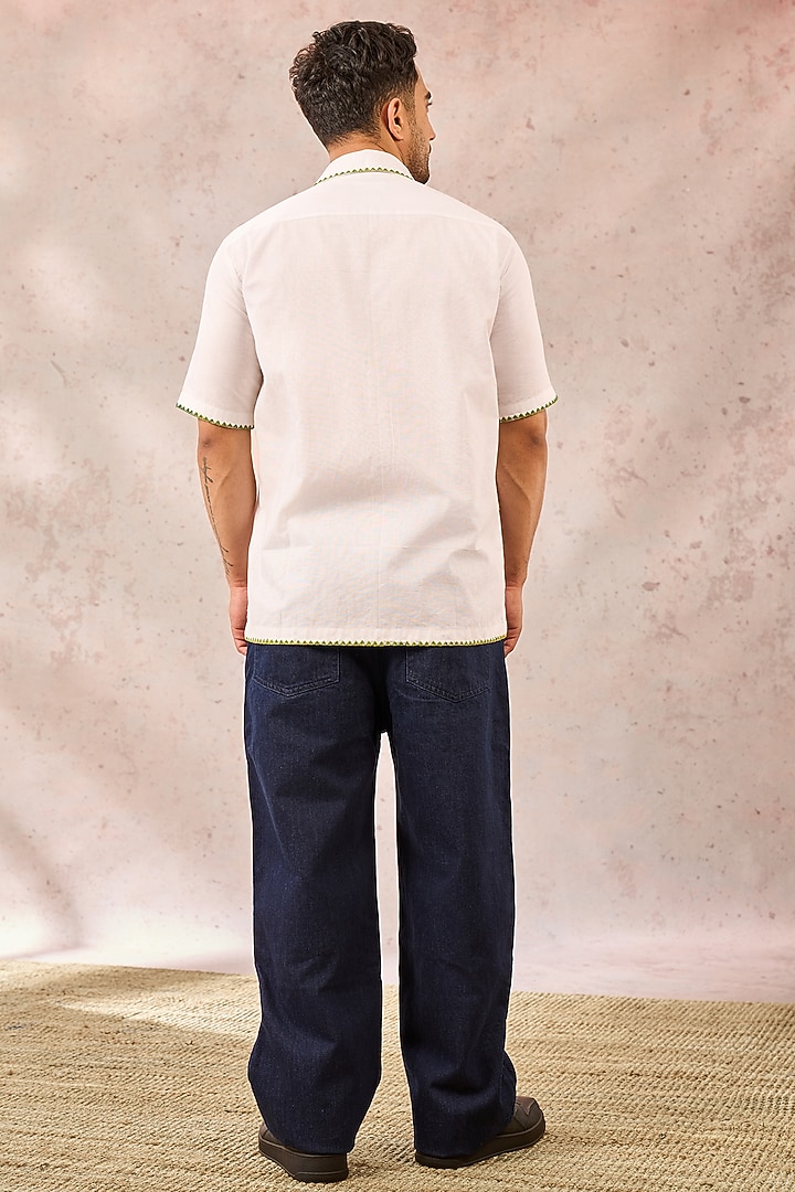 White Linen Digital Printed & Hand Embroidered Wedding Shirt by Masaba Men at Pernia's Pop Up Shop