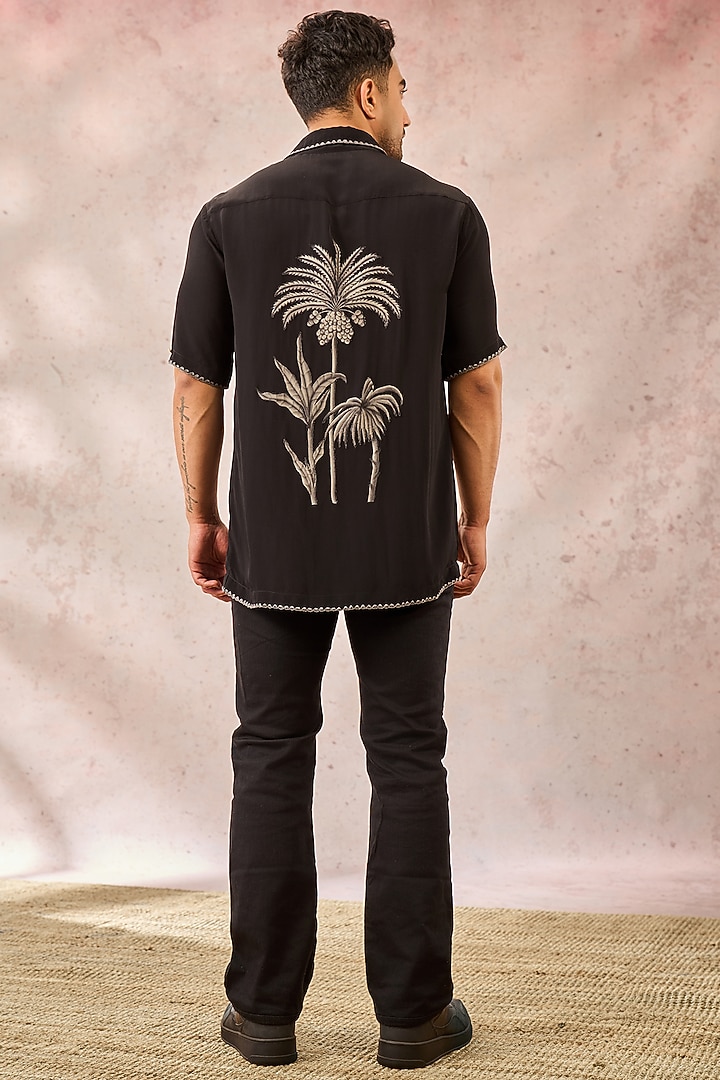 Black Crepe Silk Digital Printed Wedding Shirt by Masaba Men at Pernia's Pop Up Shop