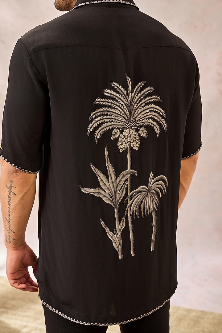 Black Crepe Silk Digital Printed Wedding Shirt by Masaba Men at Pernia's Pop Up Shop