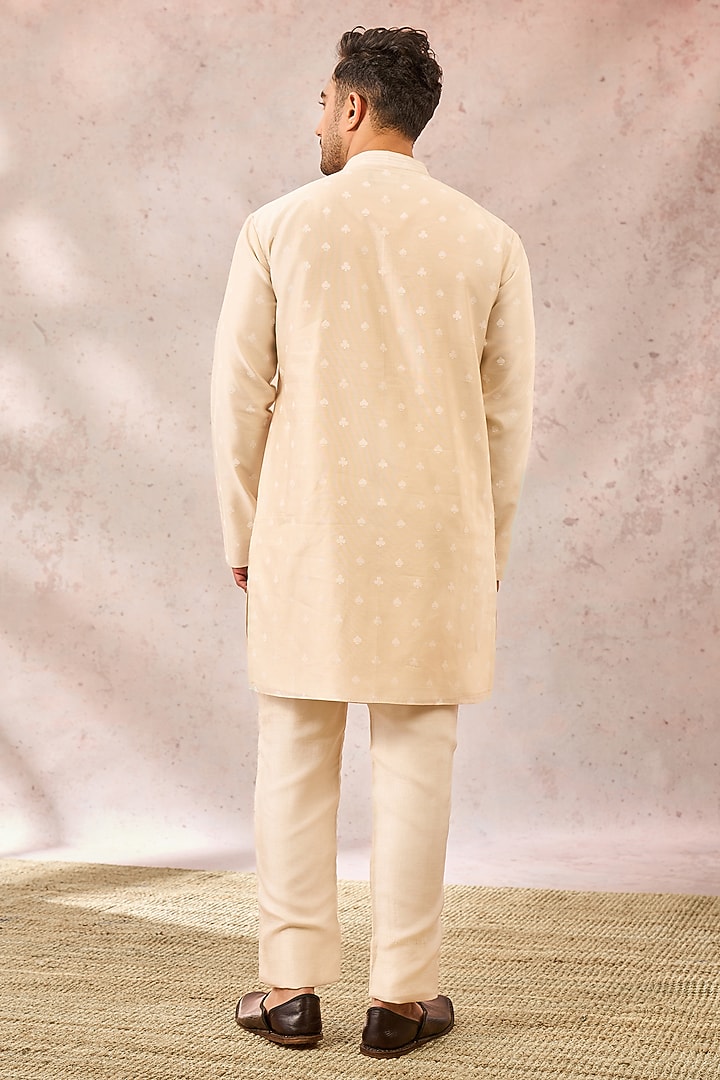 Ivory Chanderi Dhagai Embroidered & Khadi Printed Kurta Set by Masaba Men at Pernia's Pop Up Shop