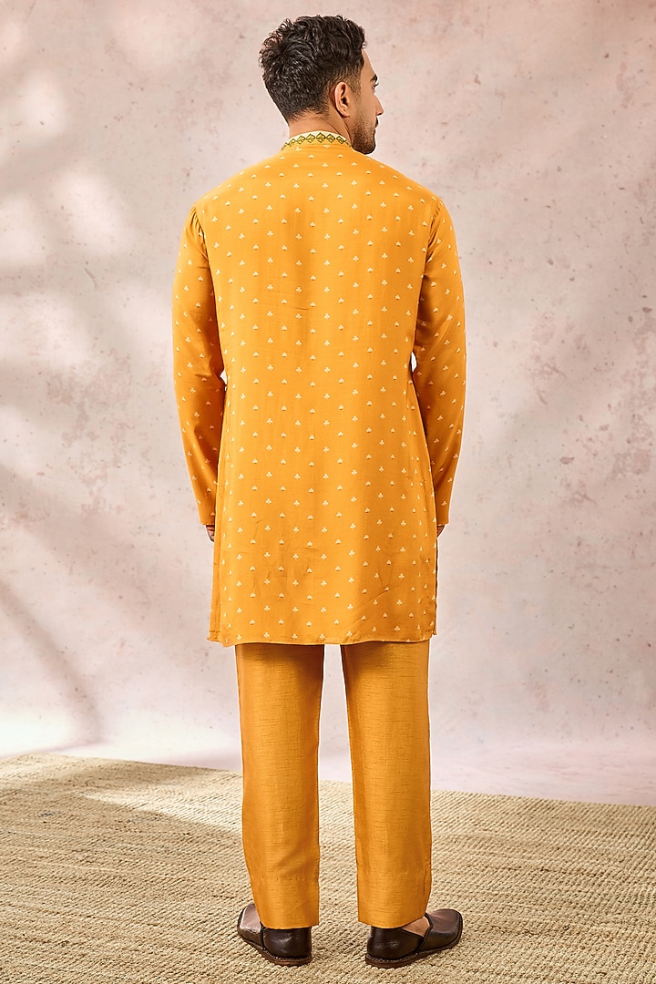 Yellow Mul Silk Digital Printed Kurta Set by Masaba Men at Pernia's Pop Up Shop