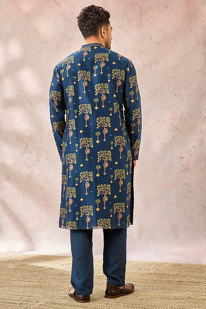 Indigo Chanderi Digital Printed Kurta by Masaba Men at Pernia's Pop Up Shop